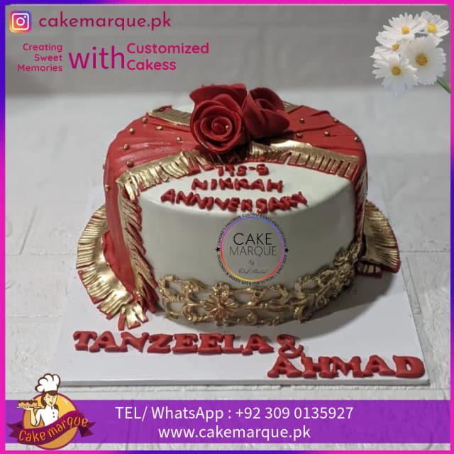 Regal Red & Gold Nikah Anniversary Cake