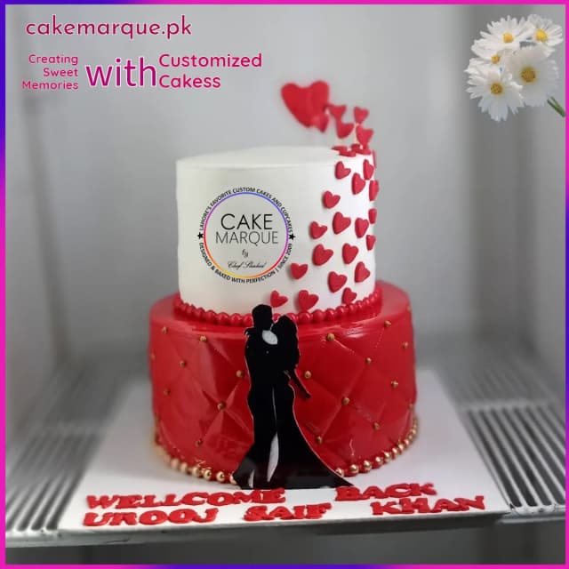 Romantic Hearts Couple's Welcome Back Celebration Cake