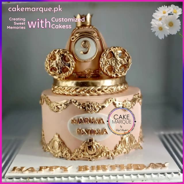 Royal Golden Carriage Princess 9th Birthday Cake