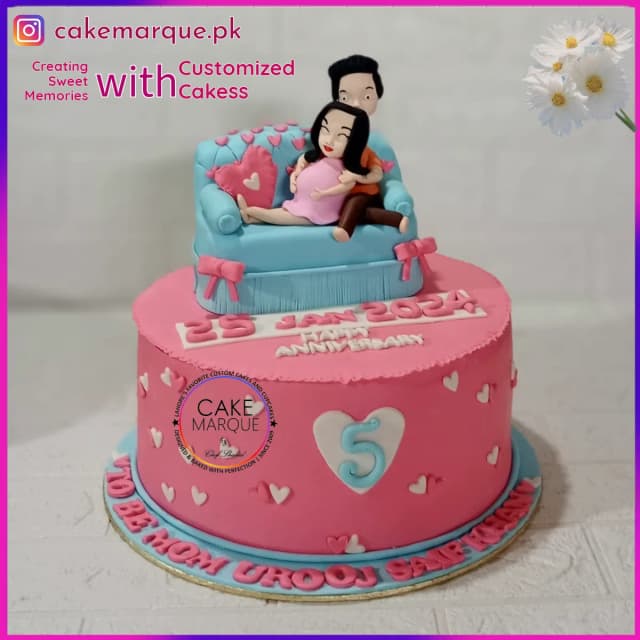 Romantic Pregnant Couple Anniversary Cake