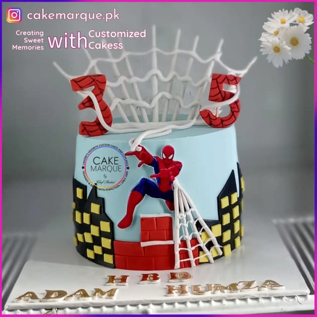Superhero Spiderman Cityscape Birthday Cake