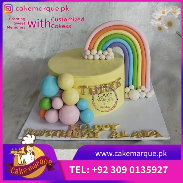 Whimsical Rainbow 3rd Birthday Cake