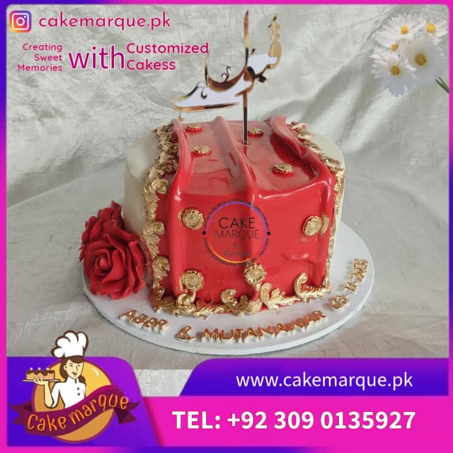 Nikkah Mubarak Red & Gold Bridal Attire Cake
