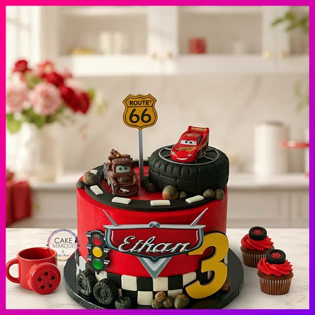 Lightning McQueen & Mater Cars Theme Birthday Cake