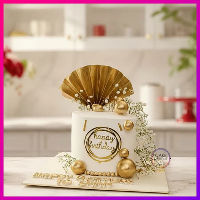 Elegant Golden Fan Birthday Cake