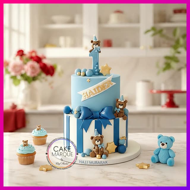 Haider's First Birthday Teddy Bear Celebration Cake