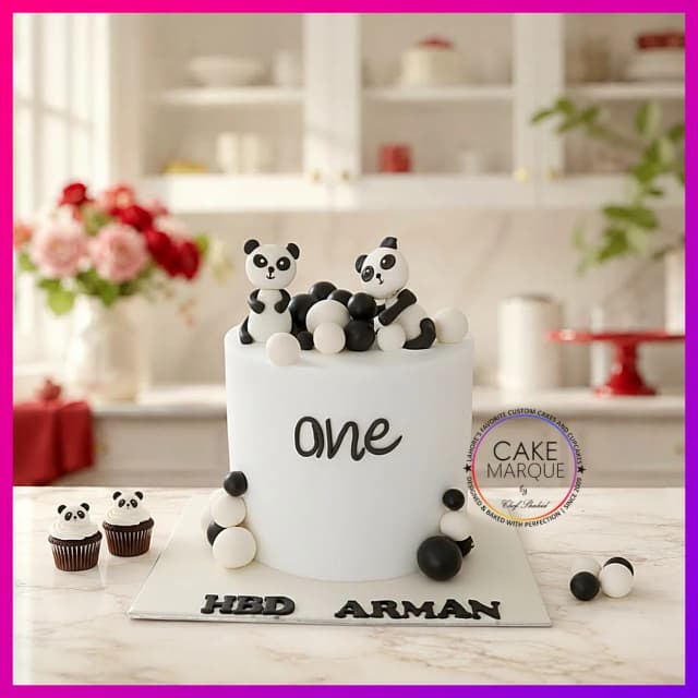 Adorable Panda First Birthday Cake