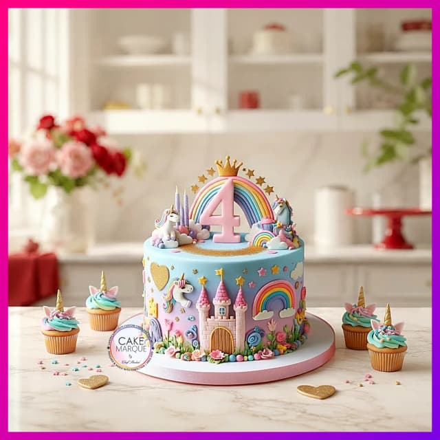 Enchanted Unicorn Castle 4th Birthday Cake