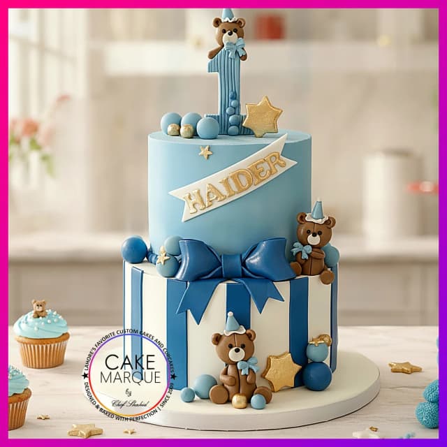 Haider's First Birthday Teddy Bear Celebration Cake
