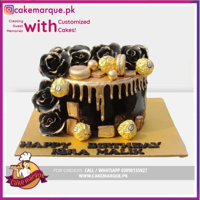 Black and Gold Luxury Drip Birthday Cake