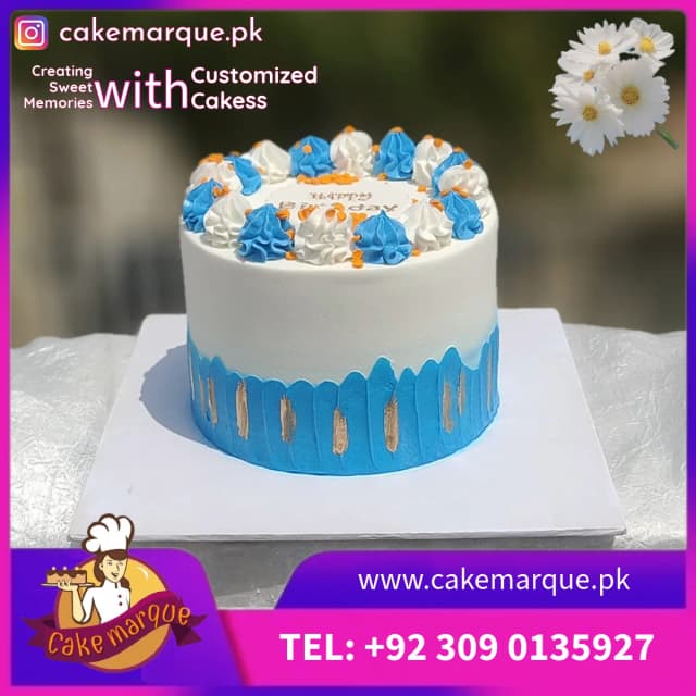 Blue and White Scalloped Birthday Cake