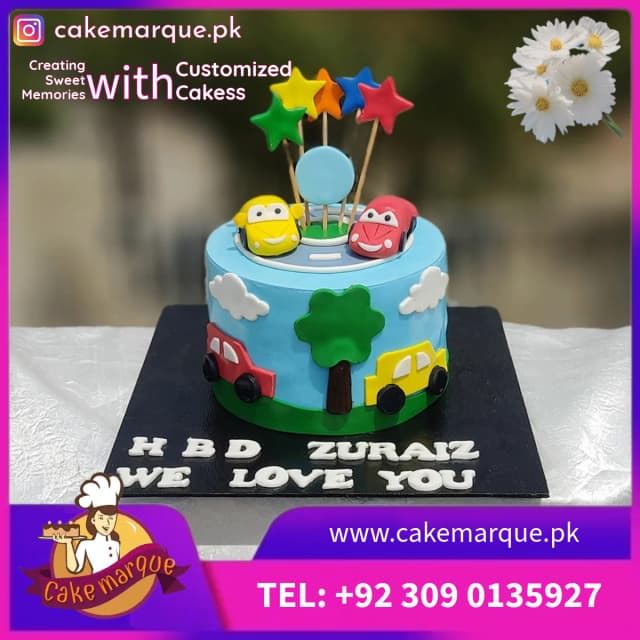 Cars and Stars Kids Racing Birthday Cake