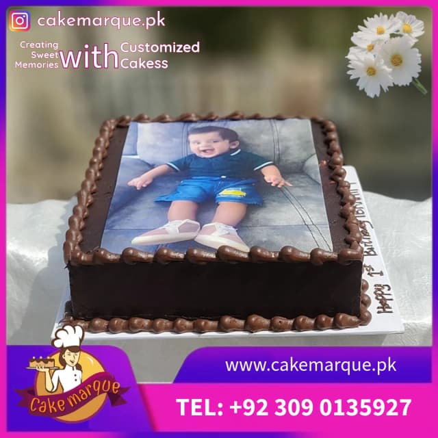 Custom Photo Chocolate First Birthday Cake