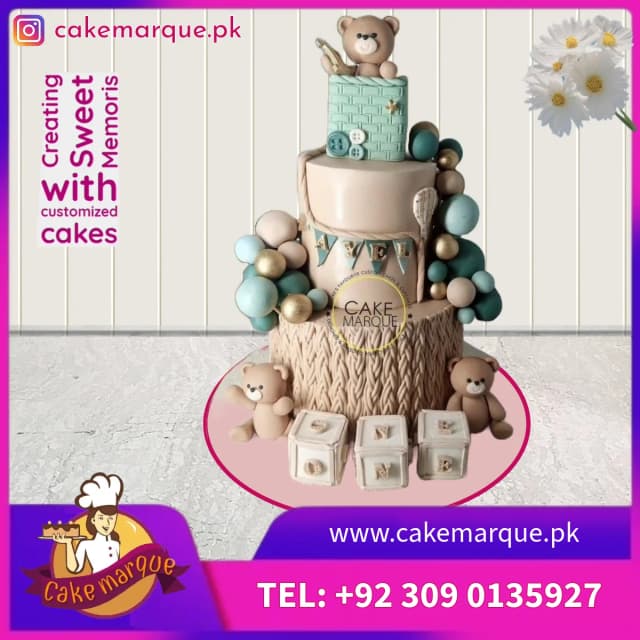 Teddy Bear Balloons First Birthday Cake