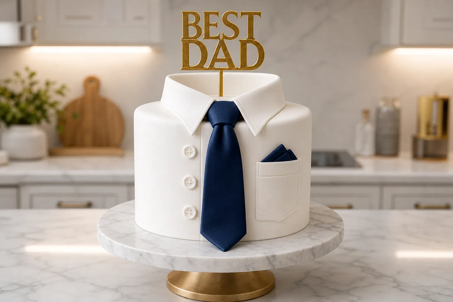 White shirt and navy tie Best Dad fondant Father's Day cake in Lahore